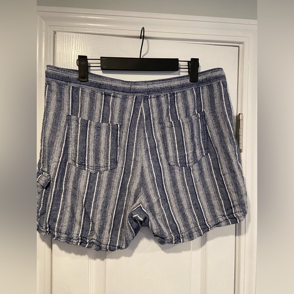 Dash Size L Linen Blend Blue White Stripe Drawstring Waist Pull On Shorts - Picture 3 of 10